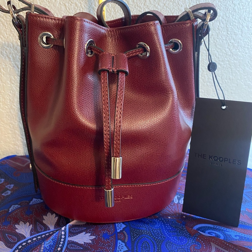 NWT The Kooples Burgundy Leather Bucket Bag